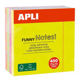 NOTAS ADHESIVAS FUNNY 75X75MM CUBO 400 HOJAS SURTIDAS FLUOR | 1 UNIDADES | (APLI)